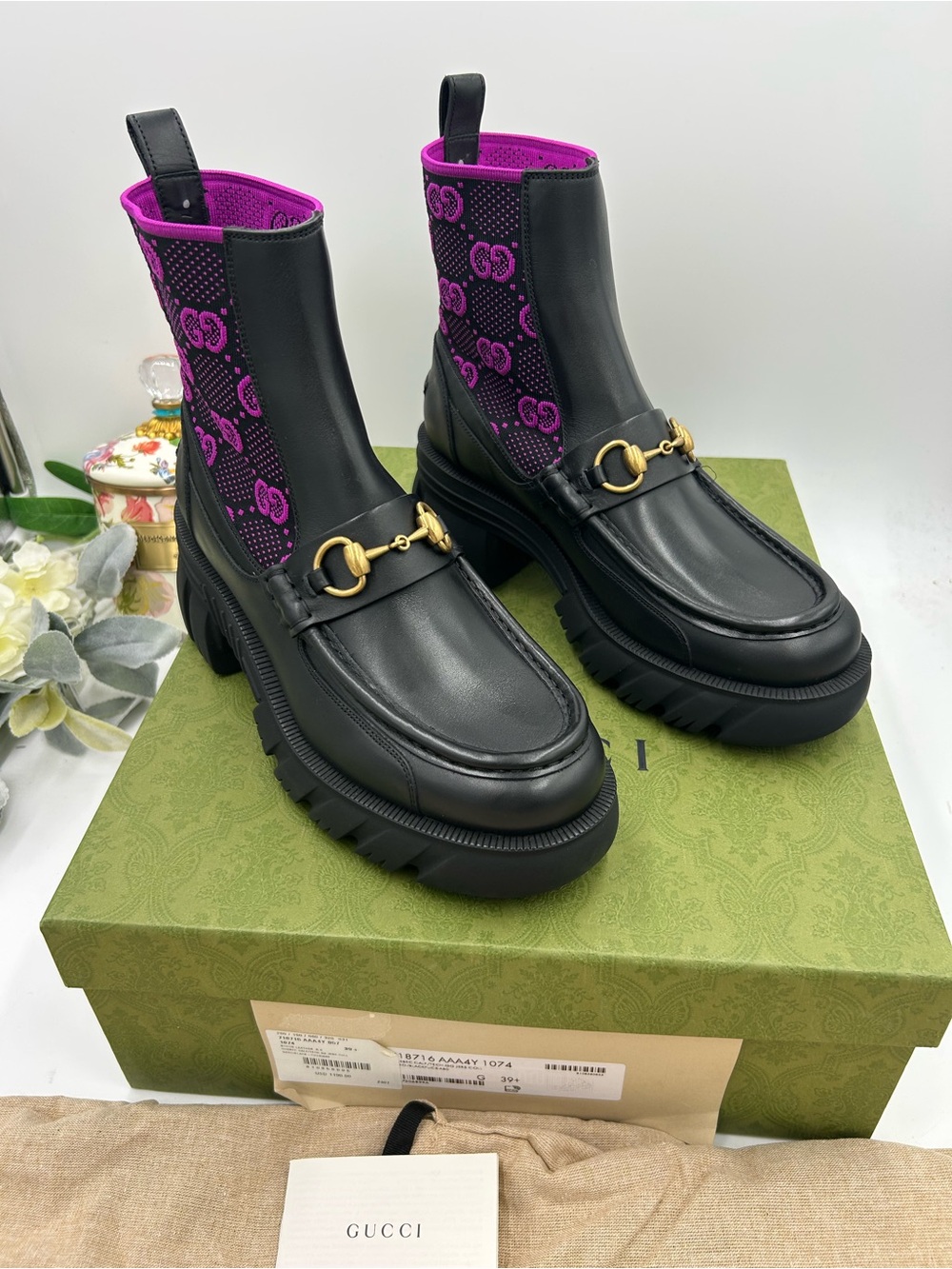 Women's Gucci GG horse bit jersey boots size 39.5 made in Italy